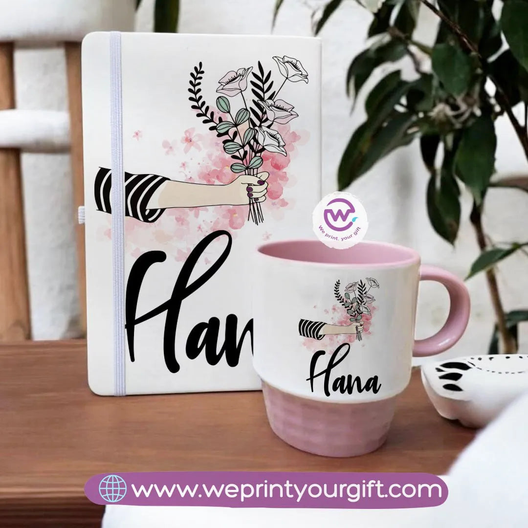 Pink Set- (Ribbed mug+ Notebook)- Floral - WE PRINT