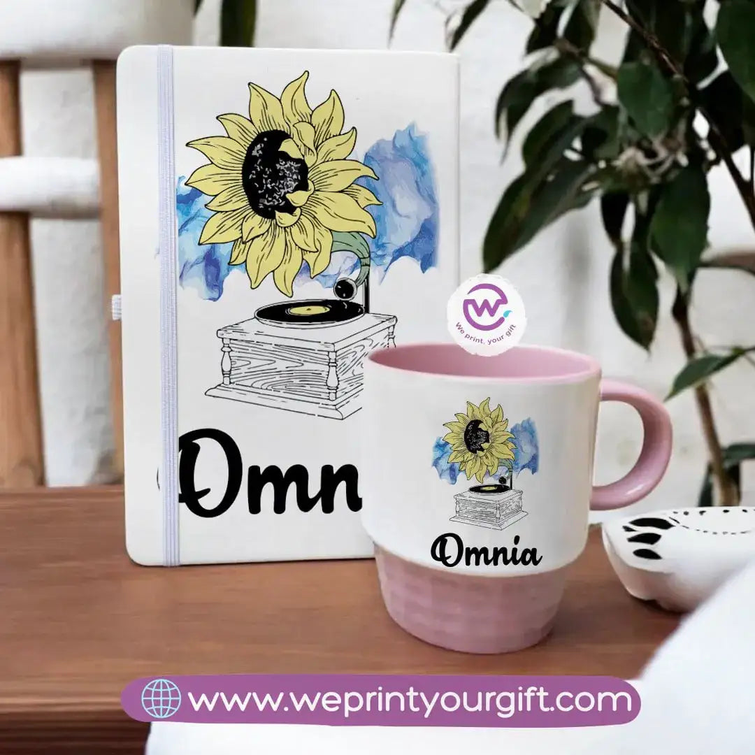 Pink Set- (Ribbed mug+ Notebook)- Floral - WE PRINT