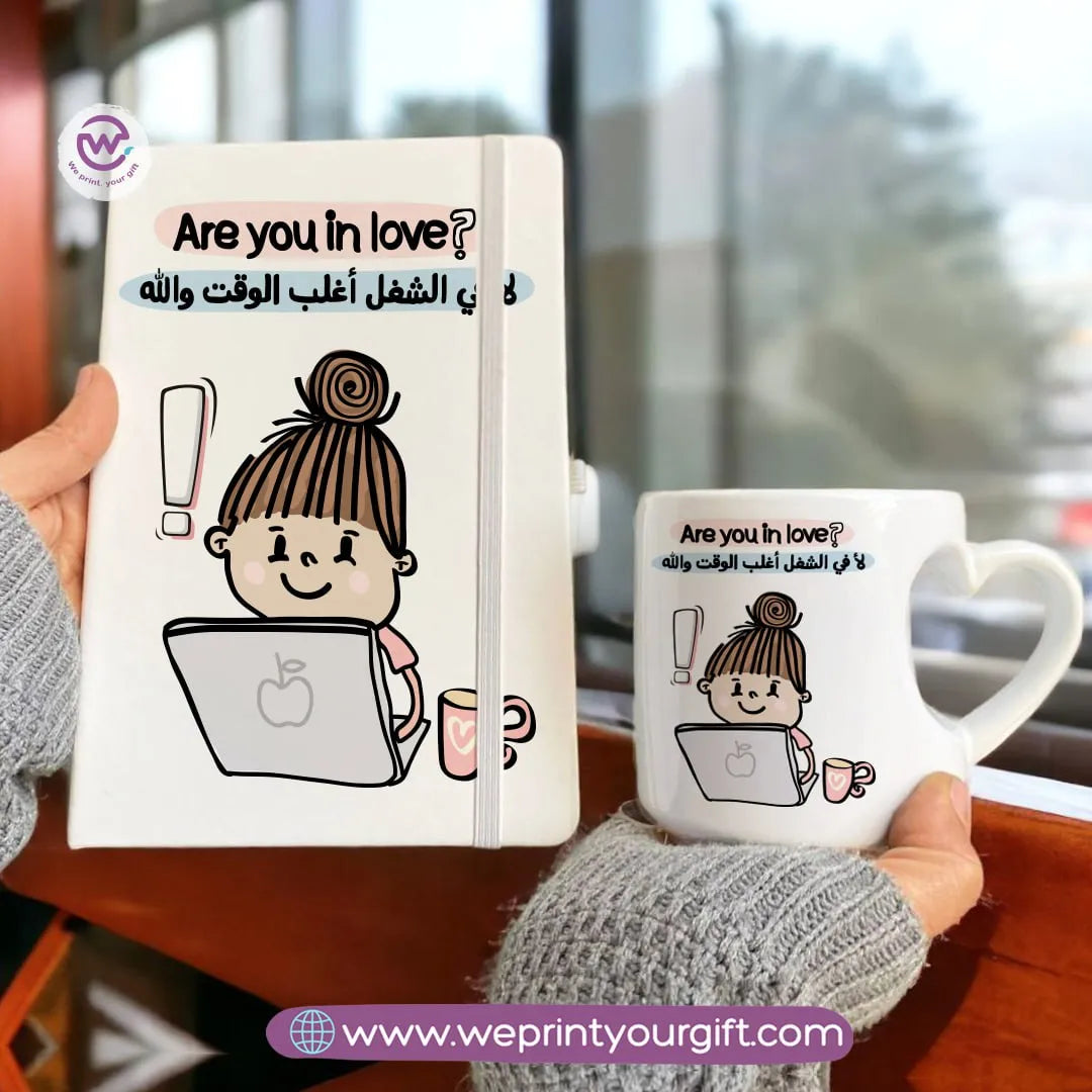 Set (Heart handle mug+ Notebook)- Comic - WE PRINT