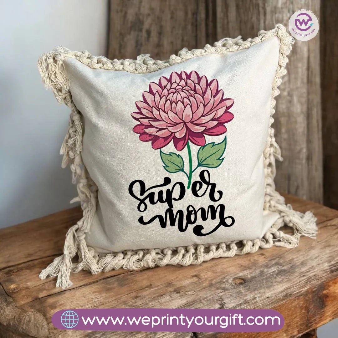 Square Cushion with Macrame Tassels- Mother's Day Designs - WE PRINT