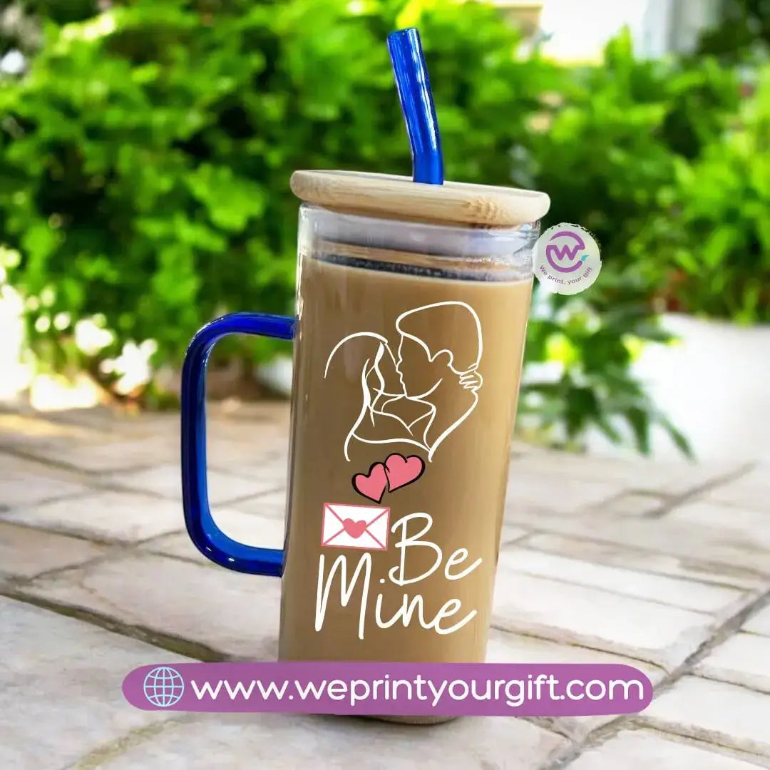 Square Glass Mug with Straw- Valentine’s Day designs - WE PRINT