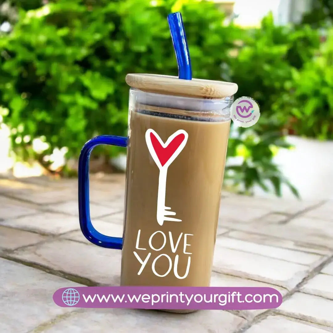 Square Glass Mug with Straw- Valentine’s Day designs - WE PRINT