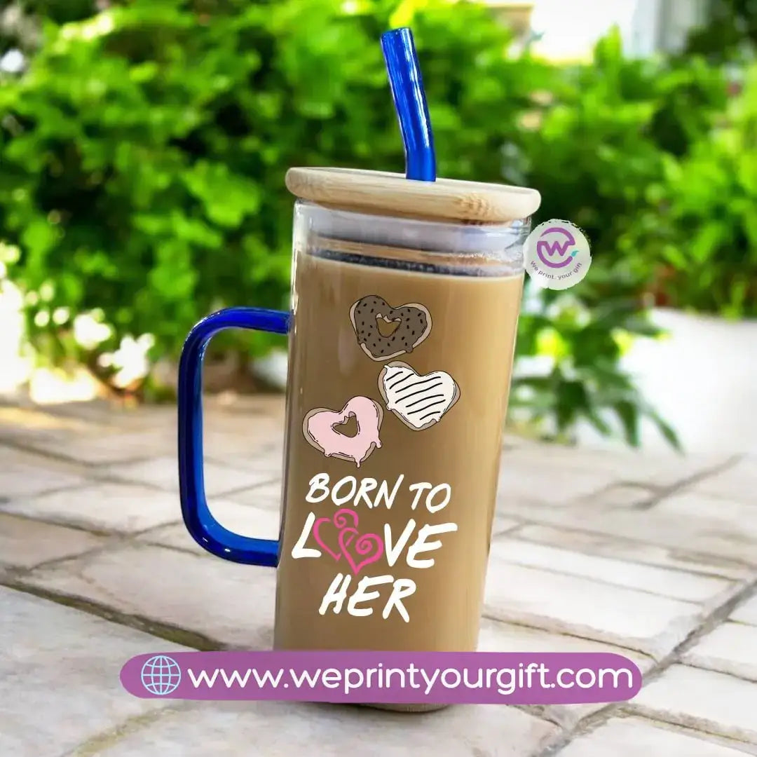 Square Glass Mug with Straw- Valentine’s Day designs - WE PRINT