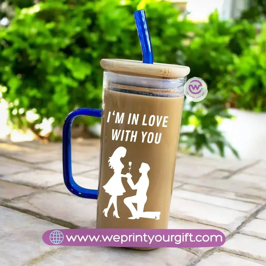 Square Glass Mug with Straw- Valentine’s Day designs - WE PRINT