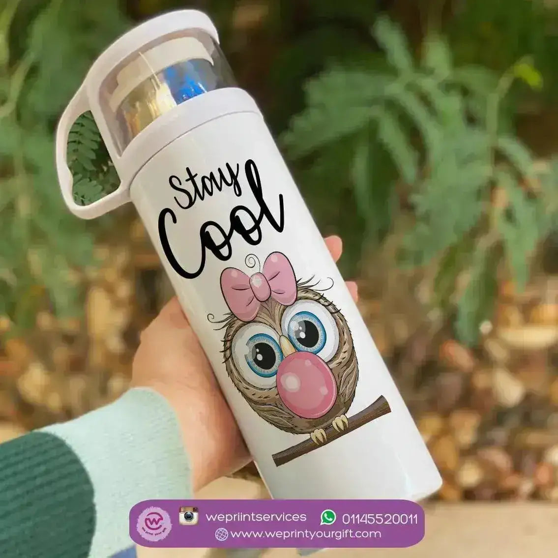 Thermal Thermos With Cup - Stainless Steel - Owl - WE PRINT