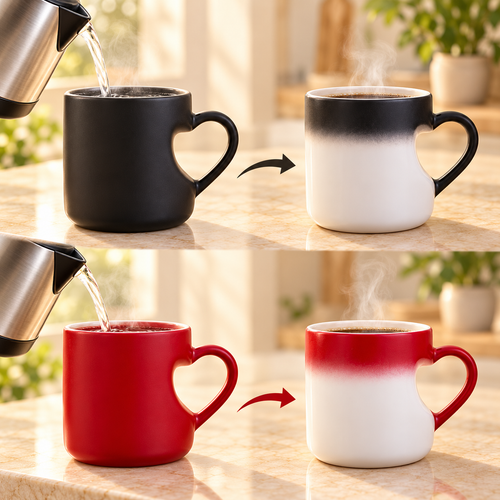 Magic Mugs with Heart-Shaped Handles & Recessed Design