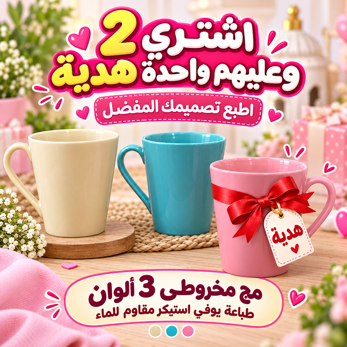3-Color Conical Mug Set - Premium UV Raised Sticker - Buy 2 Get 1 Free