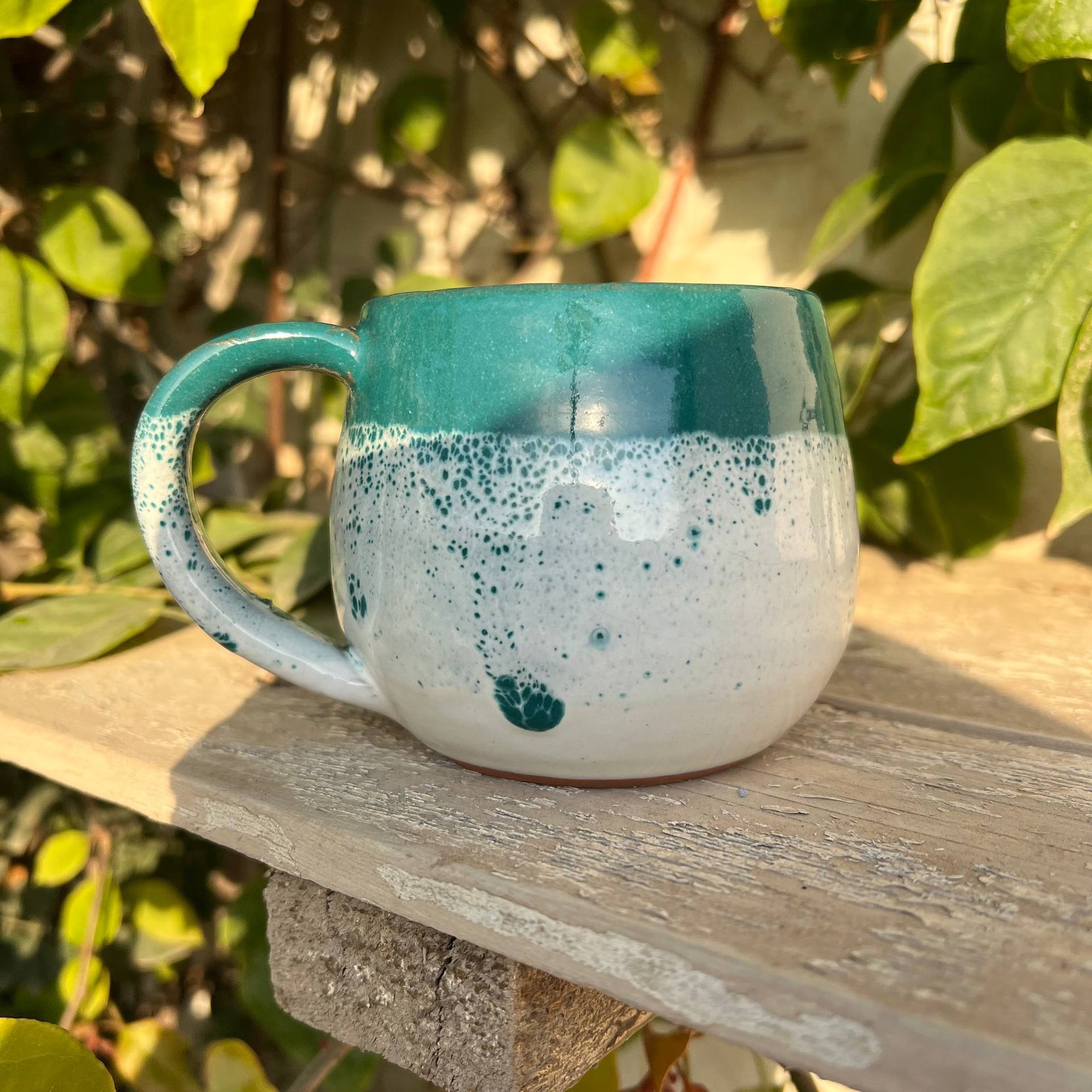 Green & White Handmade Pottery Mug - Customization Options