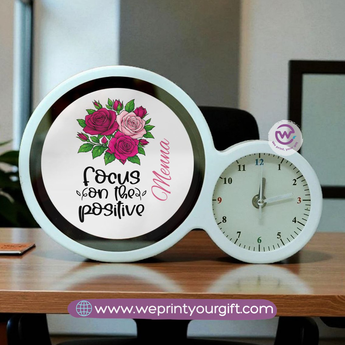Round Magic Mirror with Clock – Motivational Digital Art Edition