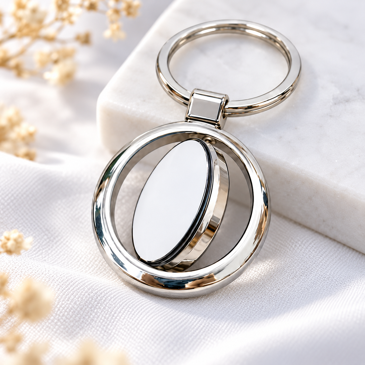 Rotating Round Metal Keychain | Double-Sided Spinner -Customization Options