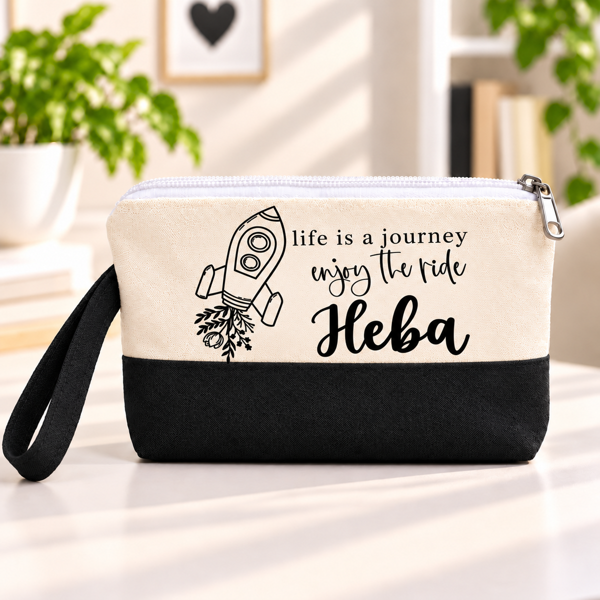 Minimalist One Line Art Two-Tone Canvas Pencil Case & Makeup Pouch | With Side Handle