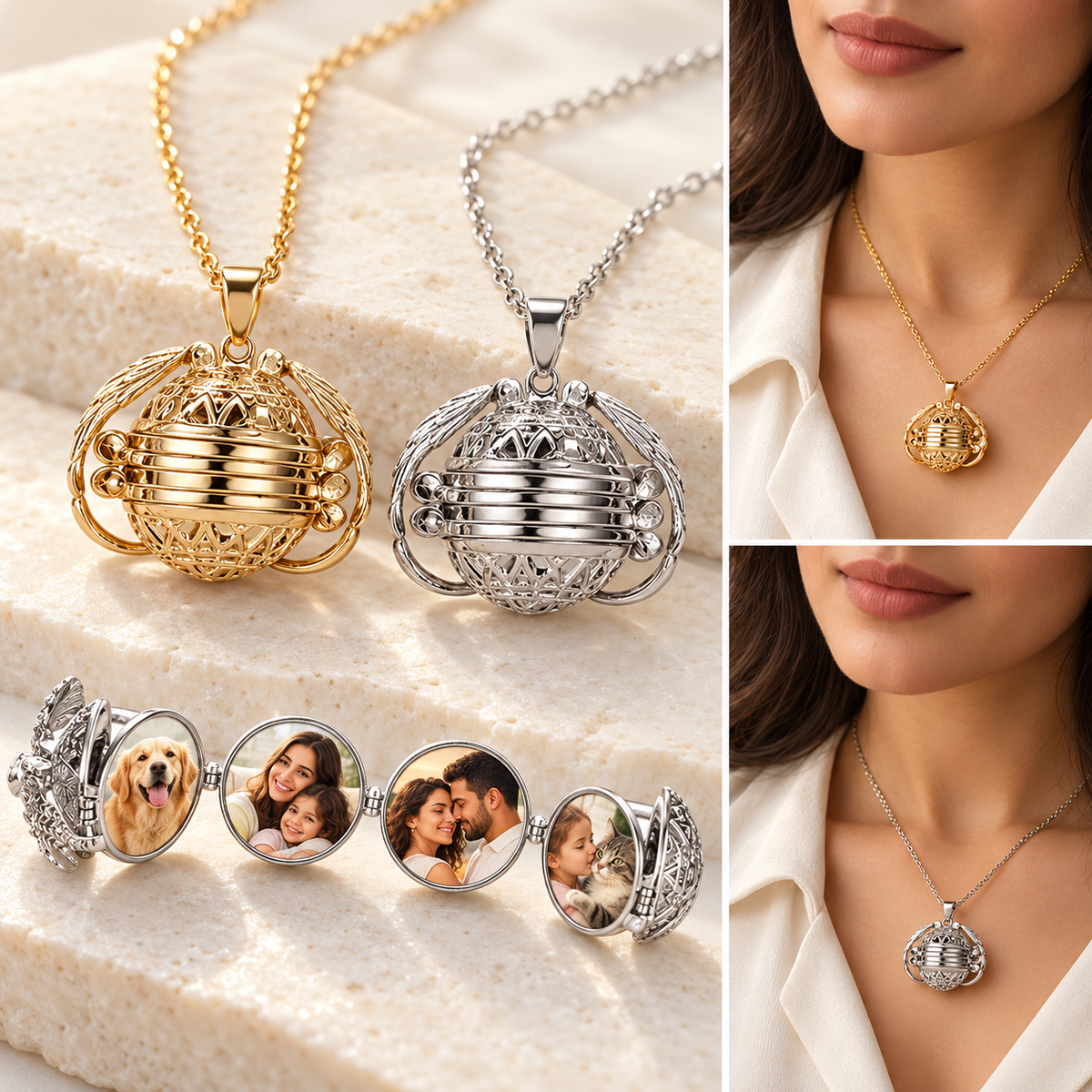 Necklace -Angel Wings with 4 photos - Customization Options