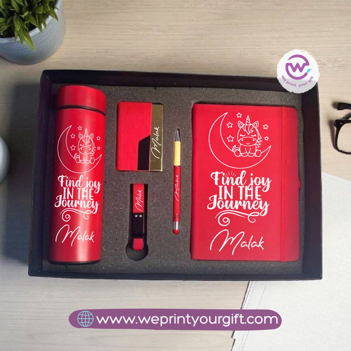 Unicorn Personalized 5-Piece Gift Box – Custom Name Luxury Set with Digital Thermos & Notebook