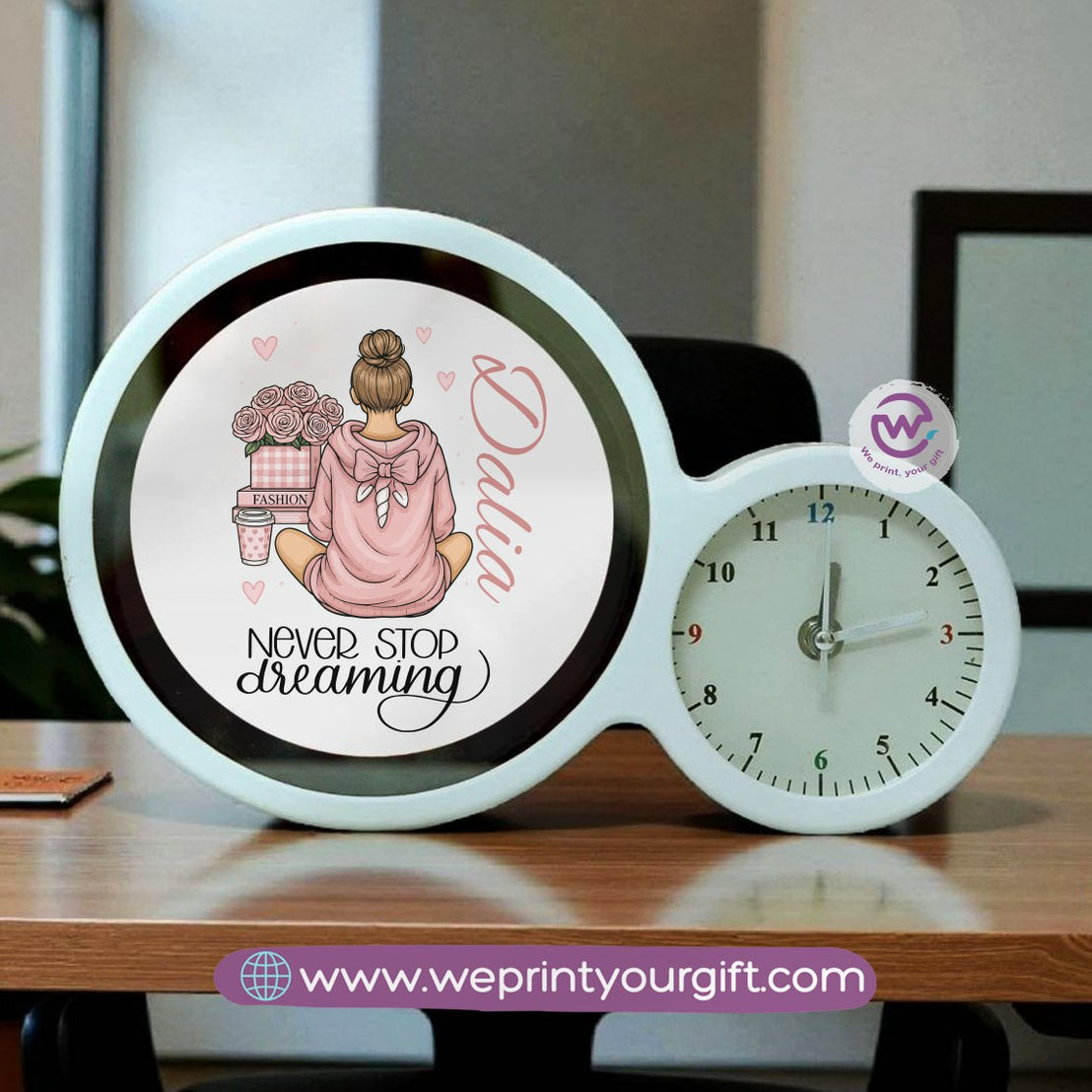 Round Magic Mirror with Clock – Motivational Digital Art Edition