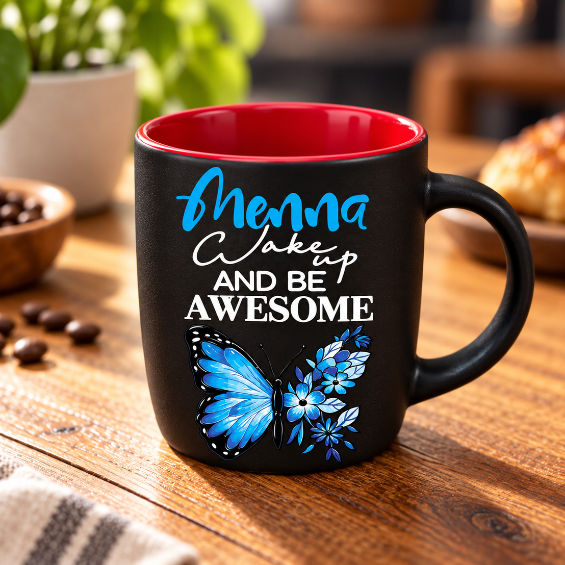 Elegant Butterfly Matte Black Espresso Cup – Raised UV Print