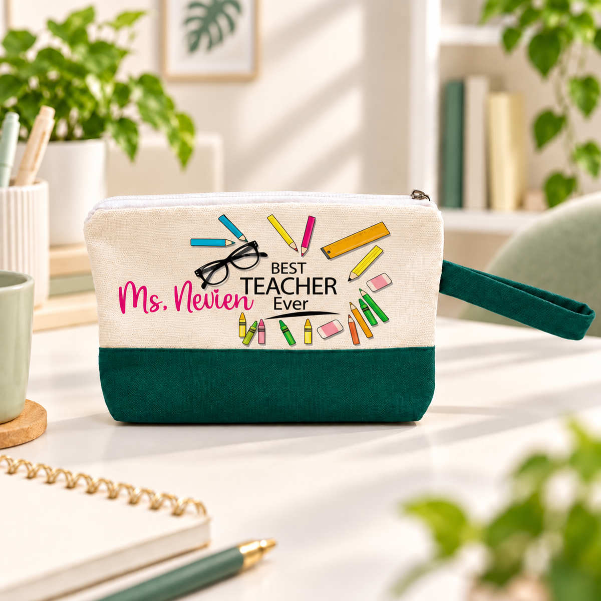 Teacher Appreciation Canvas Pouch | Two-Tone Pencil Case with Side Handle