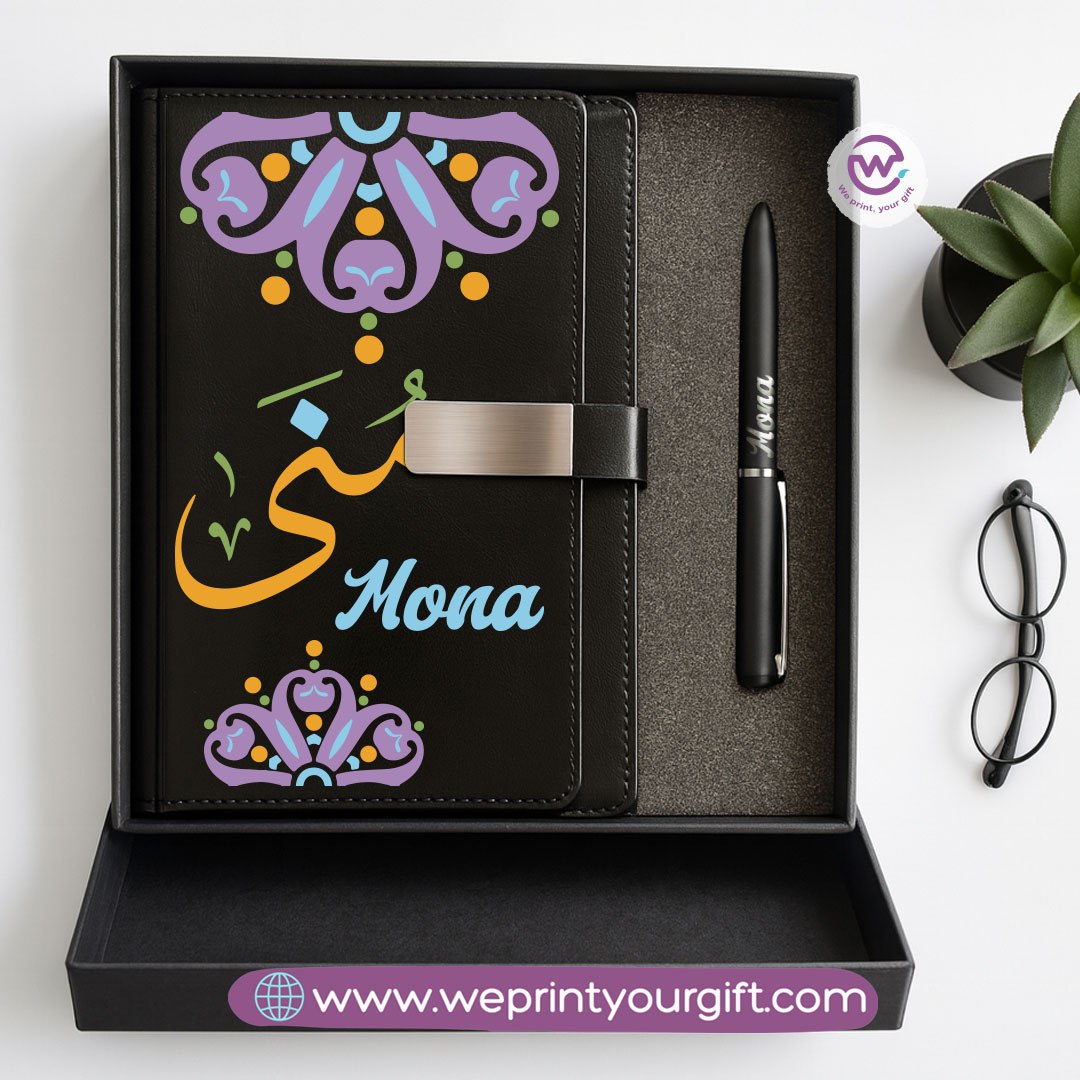 Mandala Personalized Gift Box – Custom Name Leather Notebook & Engraved Pen Set