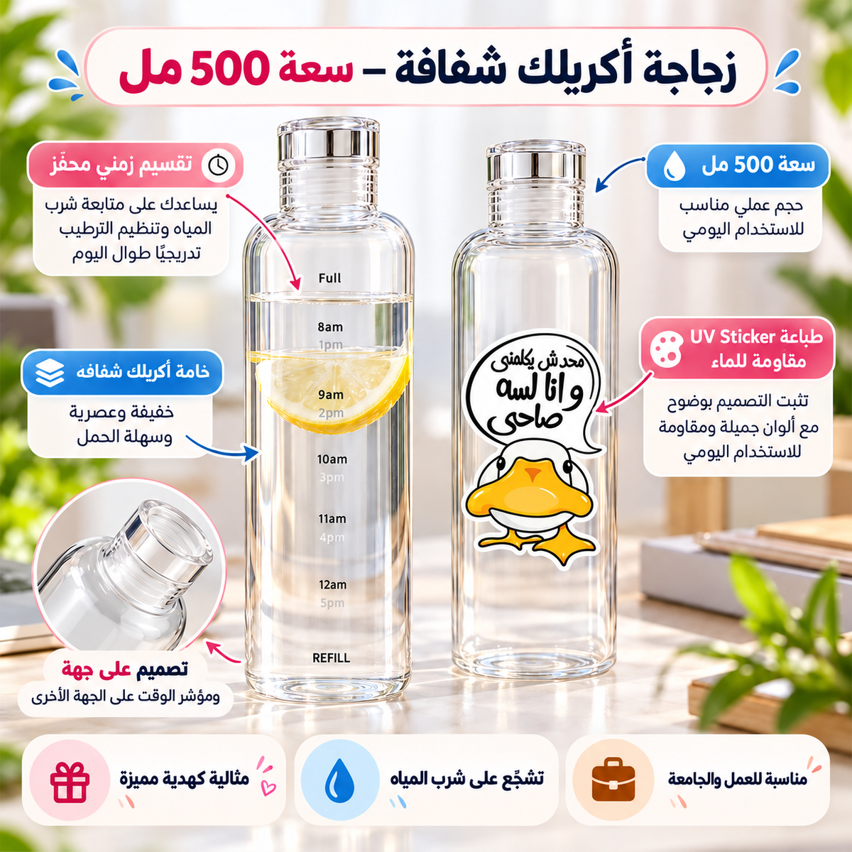 500ml Clear Acrylic Water Bottle – Customization Options
