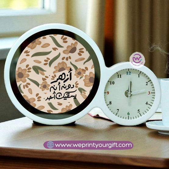 Round Magic Mirror with Clock – Arabic Encouraging Phrases Edition