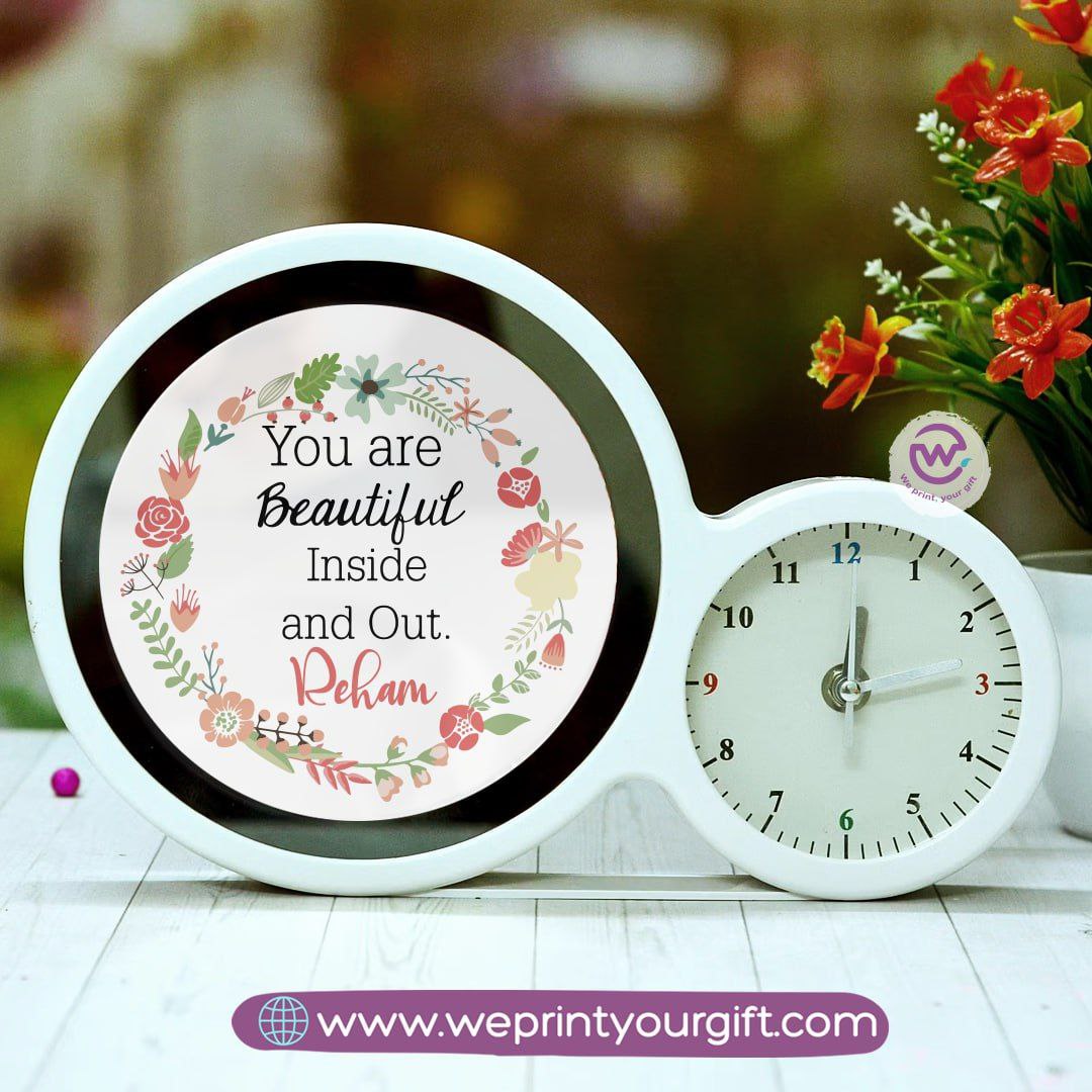 Round Magic Mirror with Clock – Personalized Motivational Design