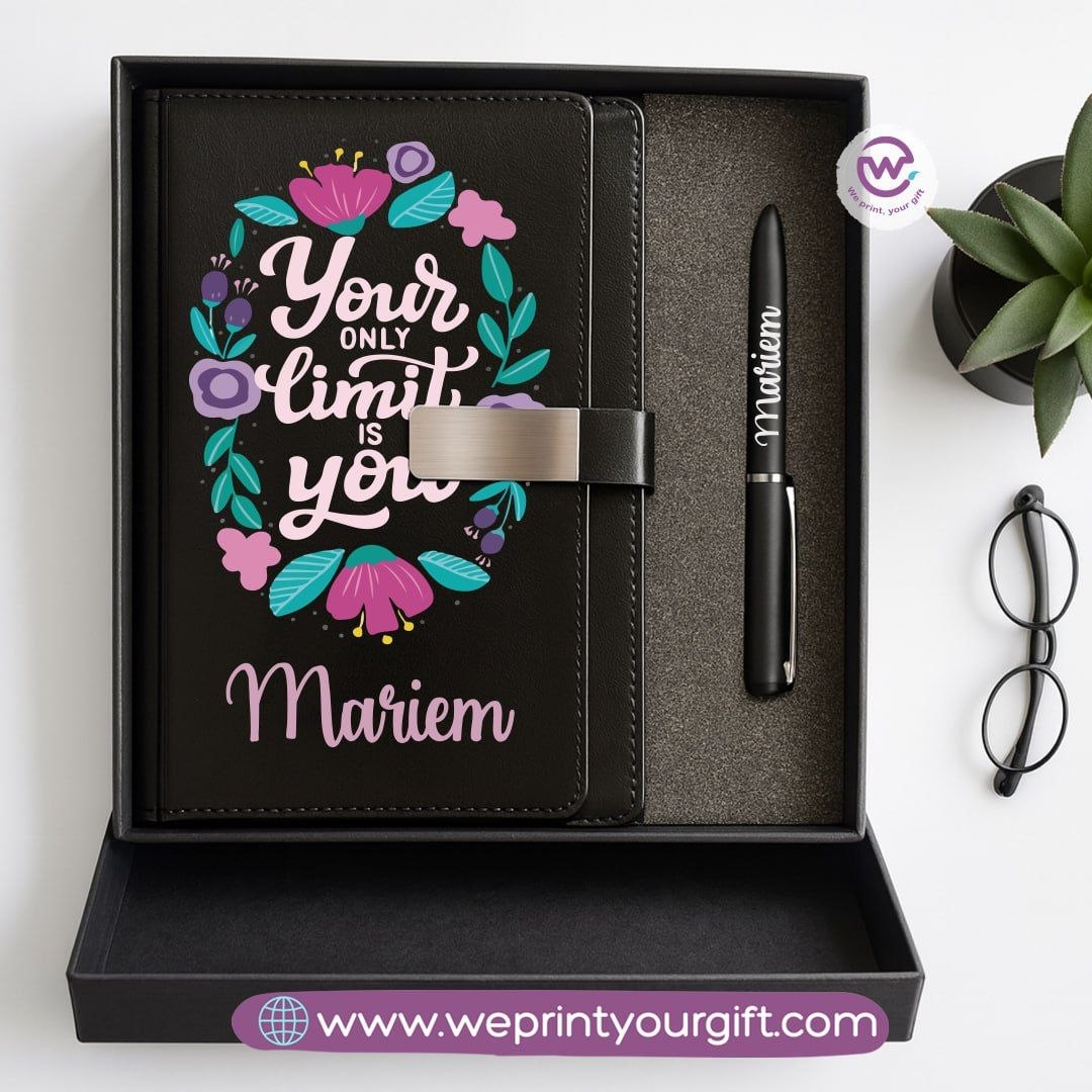 Motivational Personalized Gift Box – Custom Name Leather Notebook & Engraved Pen