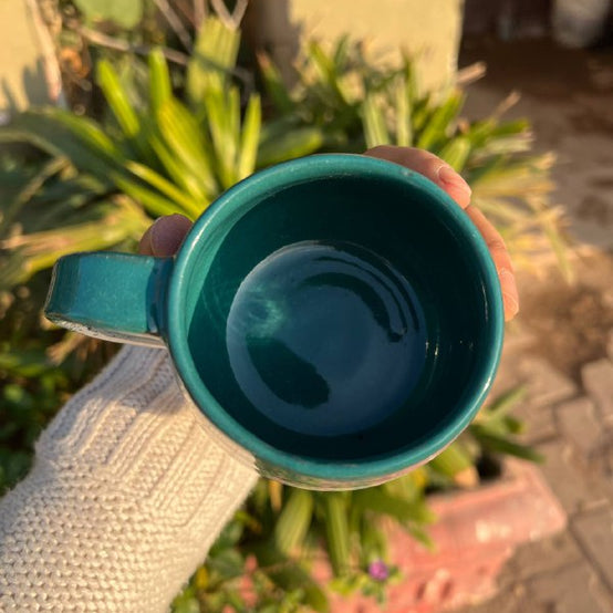 Green & White Handmade Pottery Mug - Customization Options