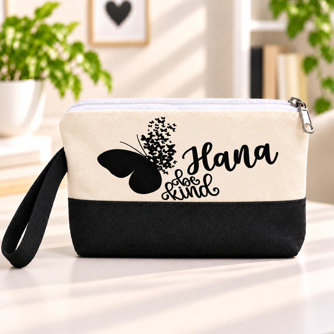 Minimalist One Line Art Two-Tone Canvas Pencil Case & Makeup Pouch | With Side Handle