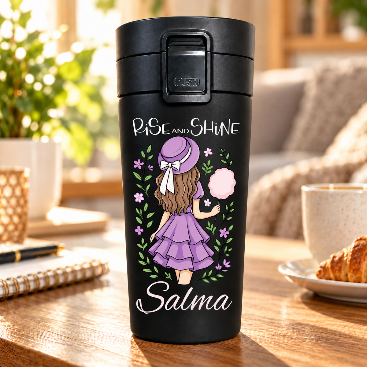 Purple Encouragement Black Thermal Mug 500ml