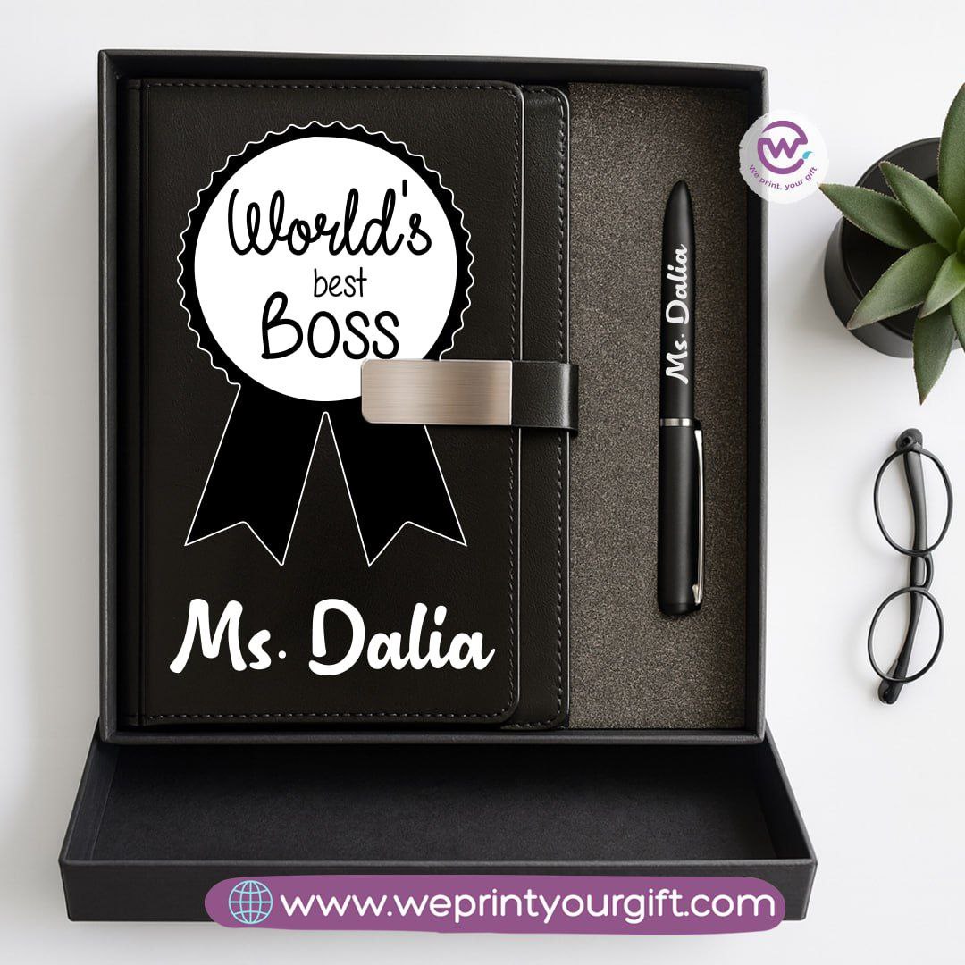 Personalized Leather Notebook & Engraved Pen Gift Box – Career Collection
