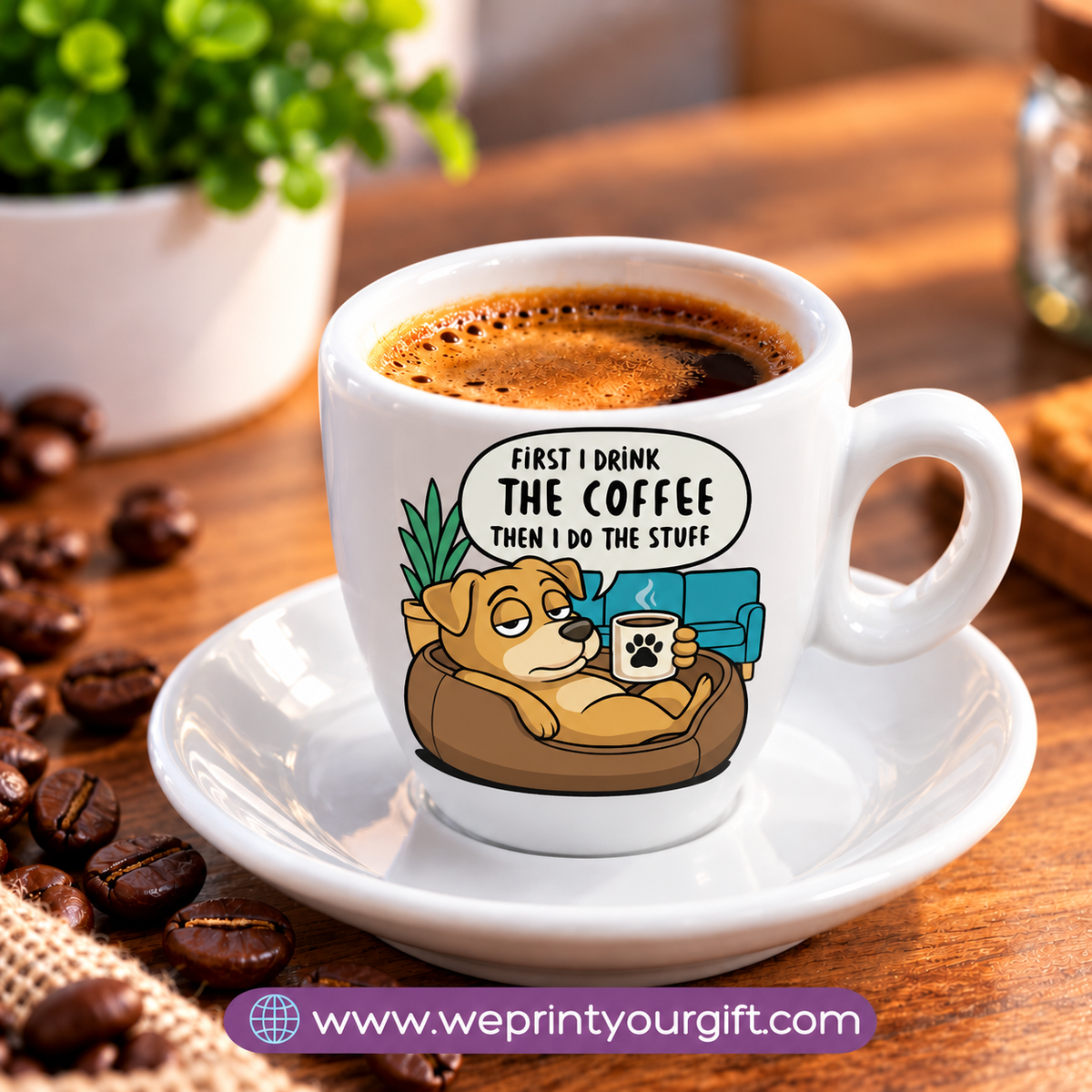 Funny Coffee Lovers Espresso Cups with Saucers – Humorous Coffee Quotes & Designs