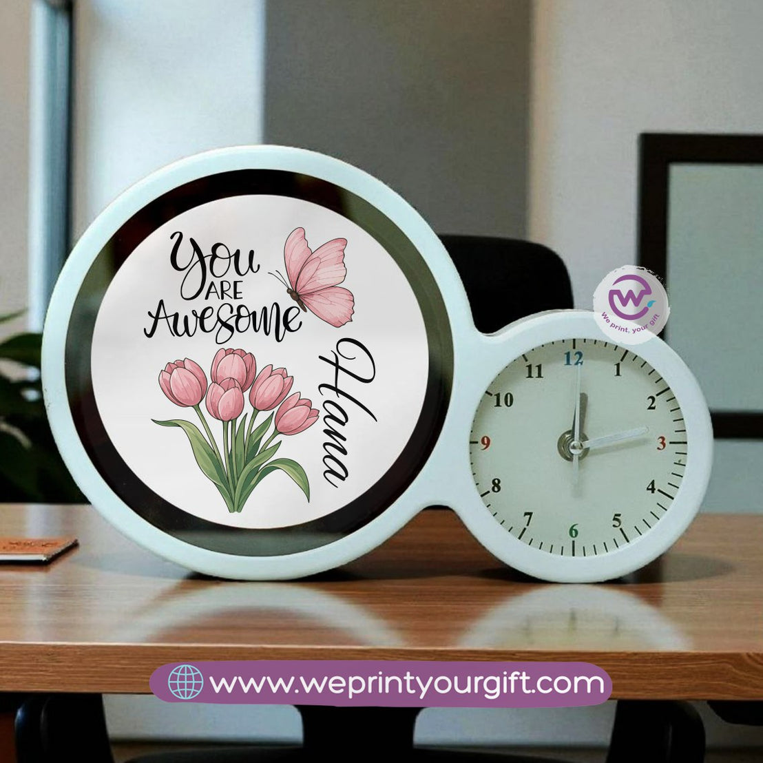 Round Magic Mirror with Clock – Motivational Digital Art Edition
