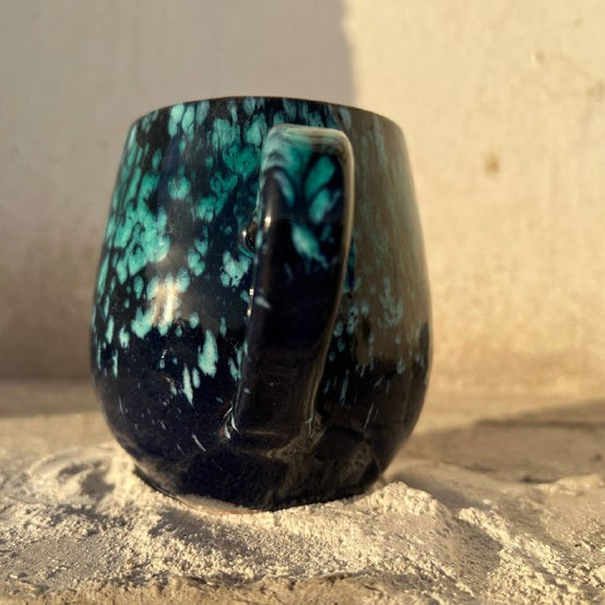 Black & Green Galaxy Pottery Mug – 400 ml - Customization Options