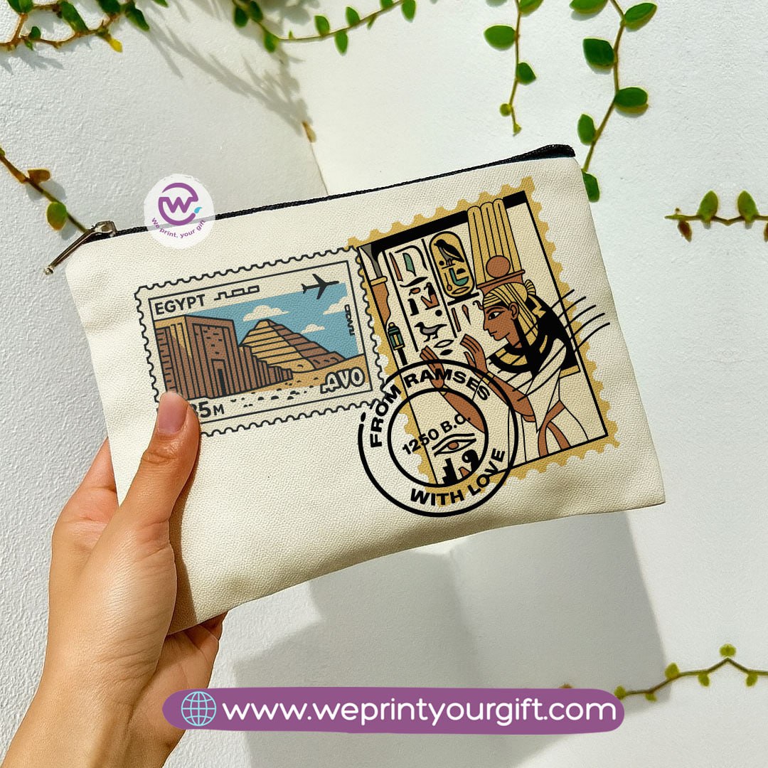 Pharaonic Egyptian Makeup Bag & Pencil Case – Artistic Cotton Pouch Inspired by Ancient Egypt