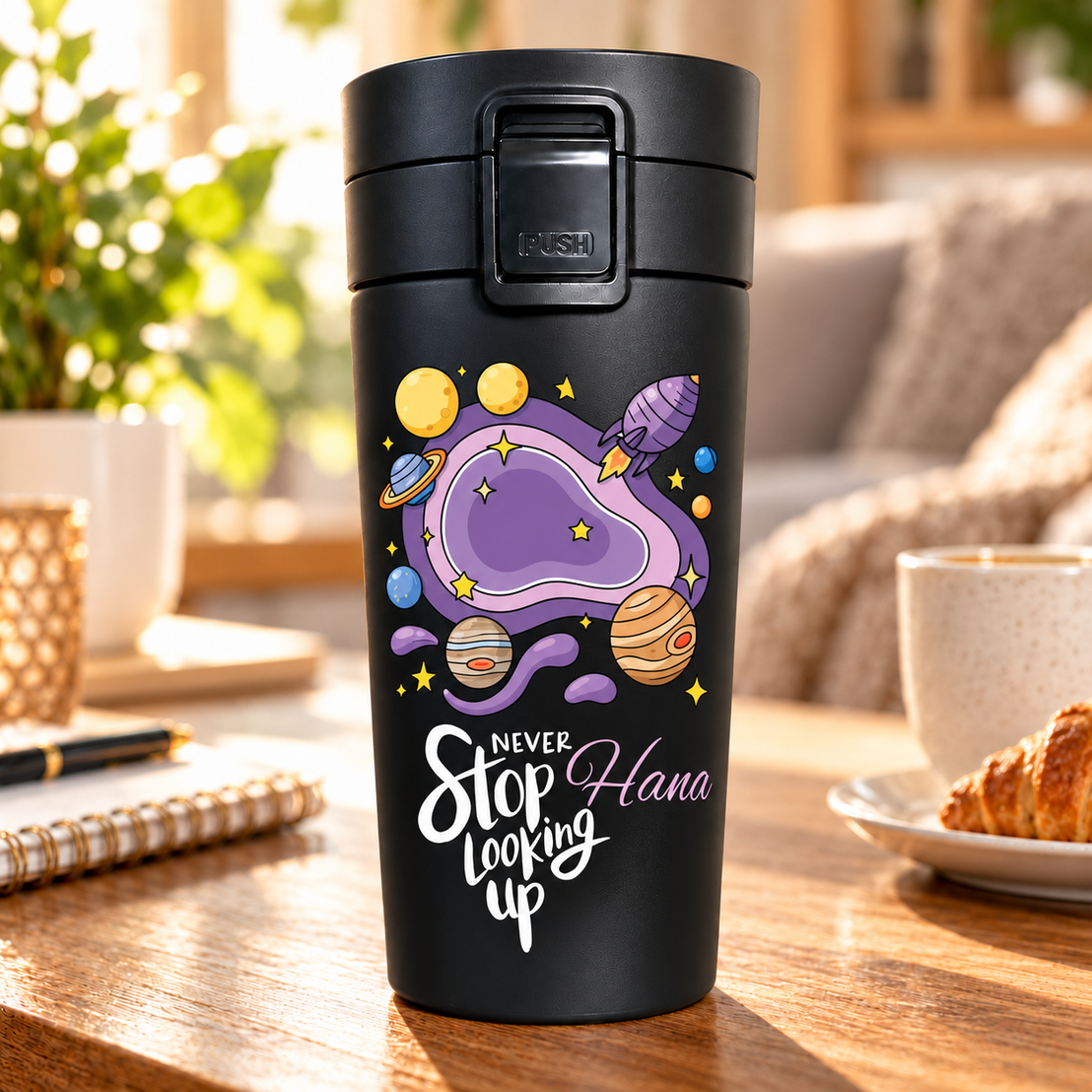 Purple Encouragement Black Thermal Mug 500ml