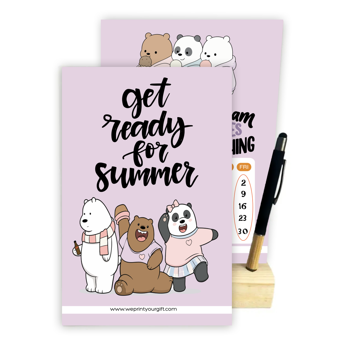 2027 Cute Bears Desk Calendar with Wooden Stand & Bamboo Grip Pen – 12 Unique Monthly Designs