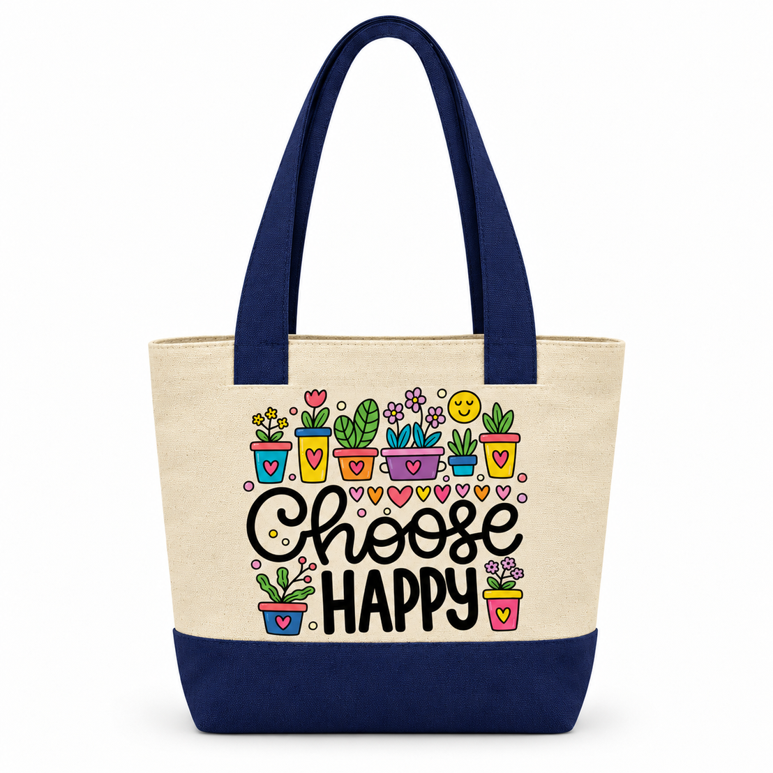 Motivational Doodle Canvas Tote Bag | Two-Tone with Zipper Pocket