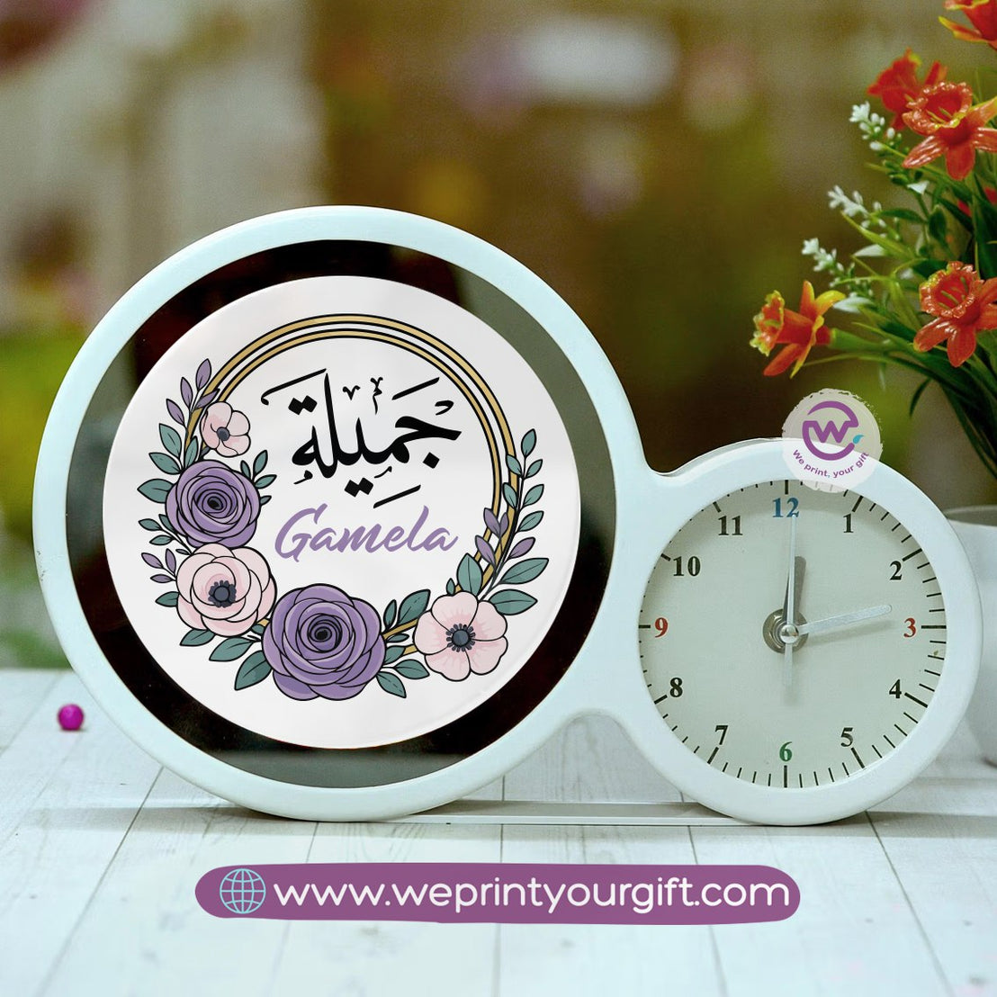 Round Magic Mirror with Clock – Custom Name Collection