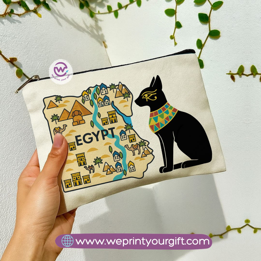Pharaonic Egyptian Makeup Bag & Pencil Case – Artistic Cotton Pouch Inspired by Ancient Egypt