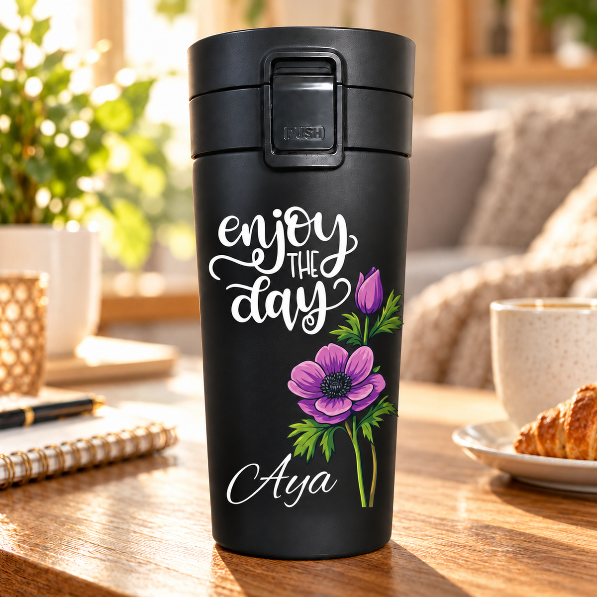 Purple Encouragement Black Thermal Mug 500ml