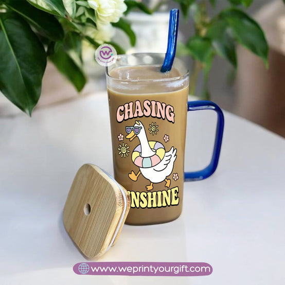 iced coffee cup -Glass cup with straw- Summer