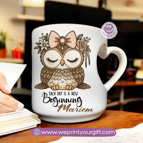 Personalized mug- Heart handle mug- Owl