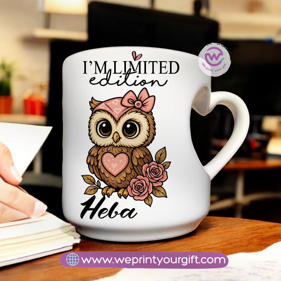 Personalized mug- Heart handle mug- Owl