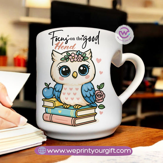 Personalized mug- Heart handle mug- Owl