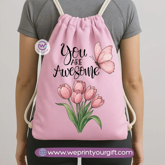 Drawstring Bag-Motivation and floral