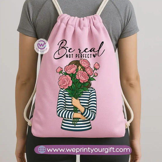 Drawstring Bag-Motivation and floral