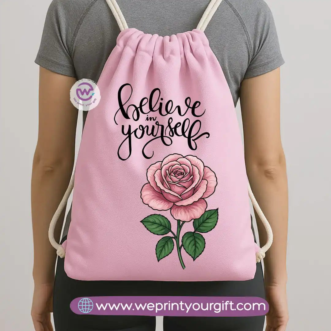 Drawstring Bag-Motivation and floral