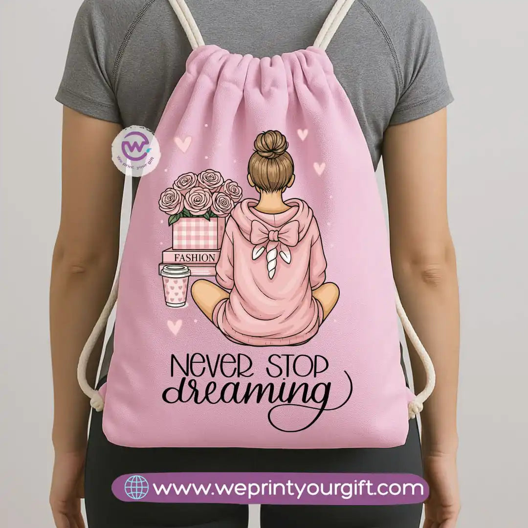 Drawstring Bag-Motivation and floral