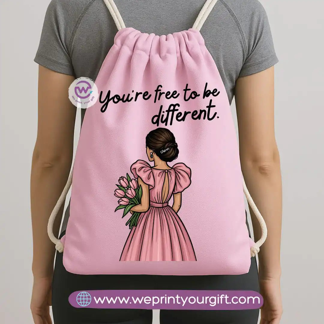 Drawstring Bag-Motivation and floral