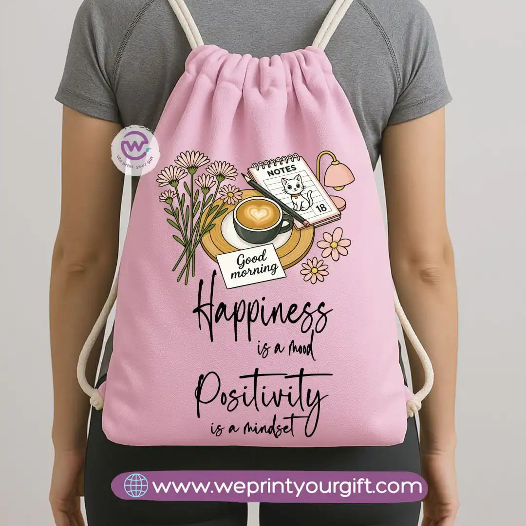 Drawstring Bag-Motivation and floral