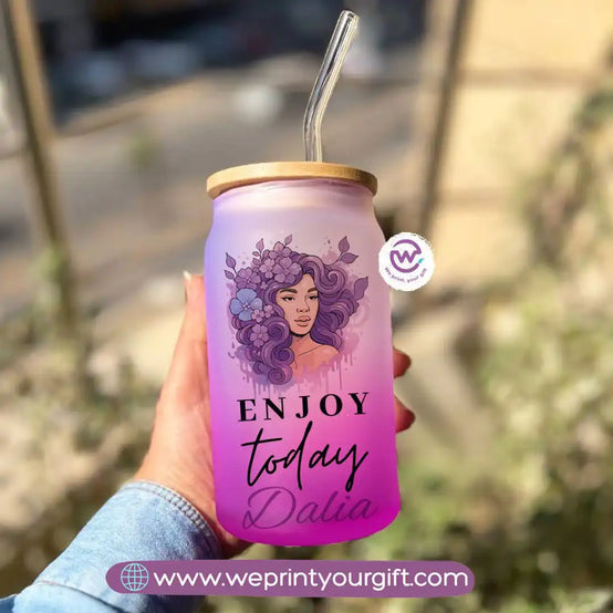 Frosted mug with straw- Inspirational quotes